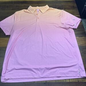 Bad Birdie Men's Pink/Orange Striped Polo XL